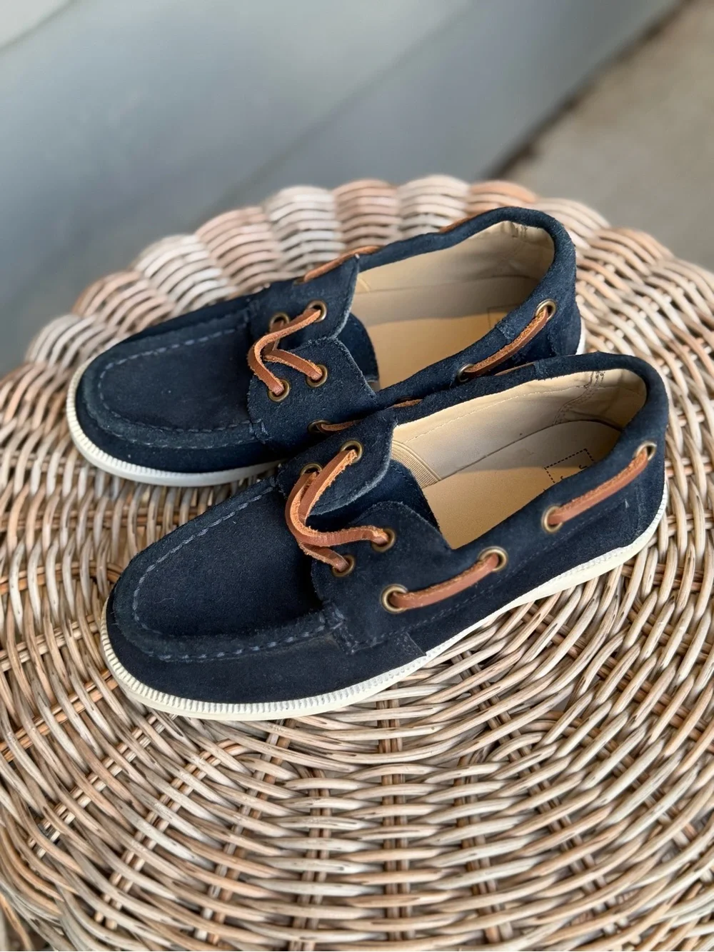 Janie and Jack Boys Navy Suede Leather Boat Shoes Loafers Size 13